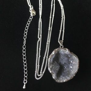 Sterling Silver Plated Druzy Pendant